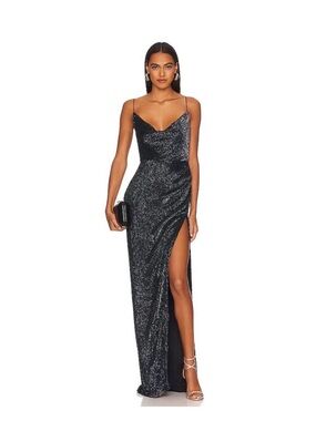 Retrofete Black Sparkle Cowl Maxi Dress